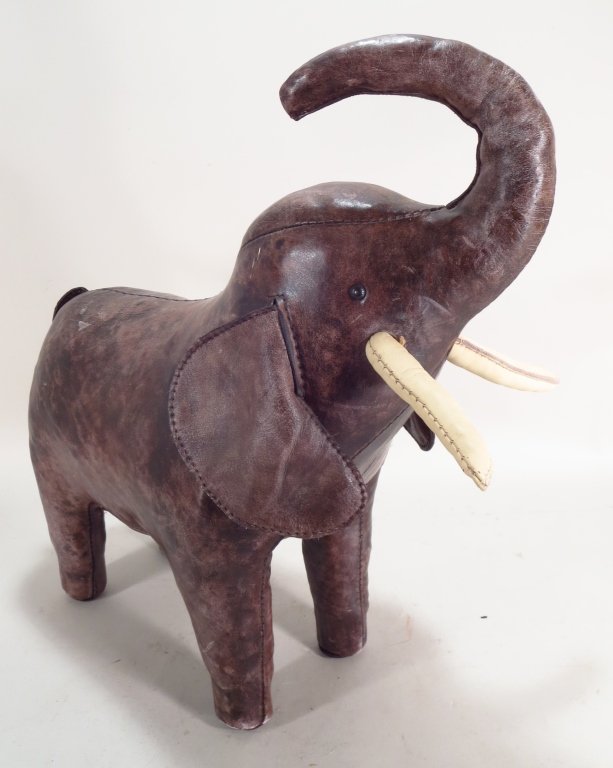 Abercrombie & Fitch Leather Elephant Footstool.: Vintage Abercrombie & Fitch Leather Elephant, c. 1950's, a foot stool.(RSCR5256)(WK). Measurements: 18 H x 20 W x 9 D