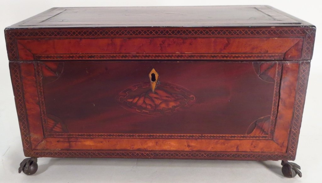 English Mahogany Inlaid Tea Caddy ,19th (1 of 5)
