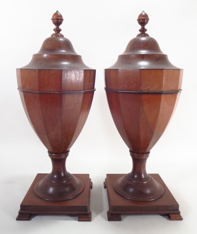 Pair of Dodecagonal Mahogany Inlaid Knife Stands (1 of 7)