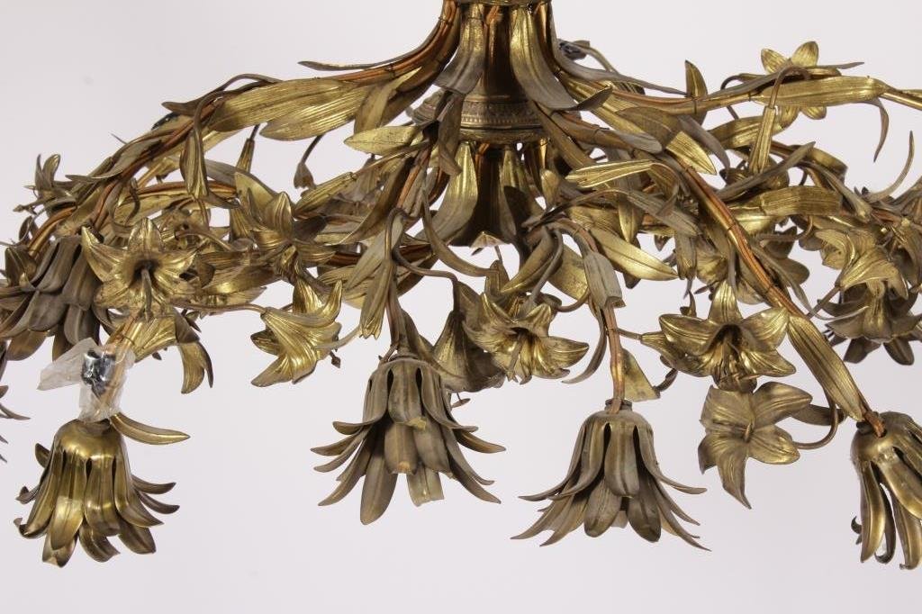 Floral 12-Arm Brass Chandelier, mid 20th C. (1 of 7)