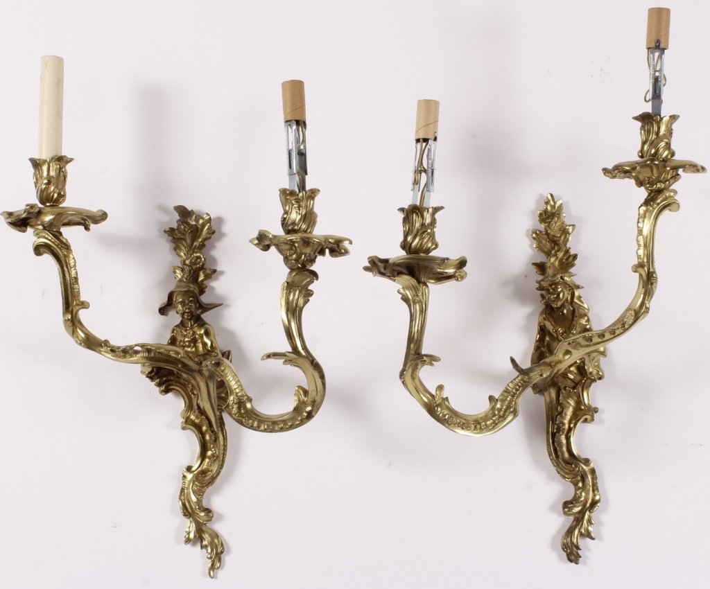Pair of 2-Arm Sconces with Harlequins, 20th C. (1 of 8)