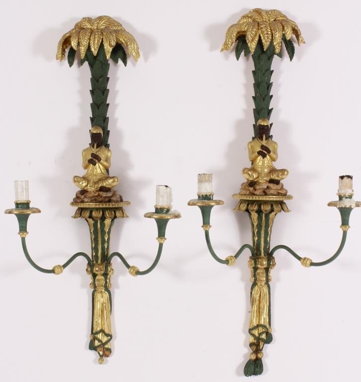 Pair 2-Light Carved Sconces (1 of 8)