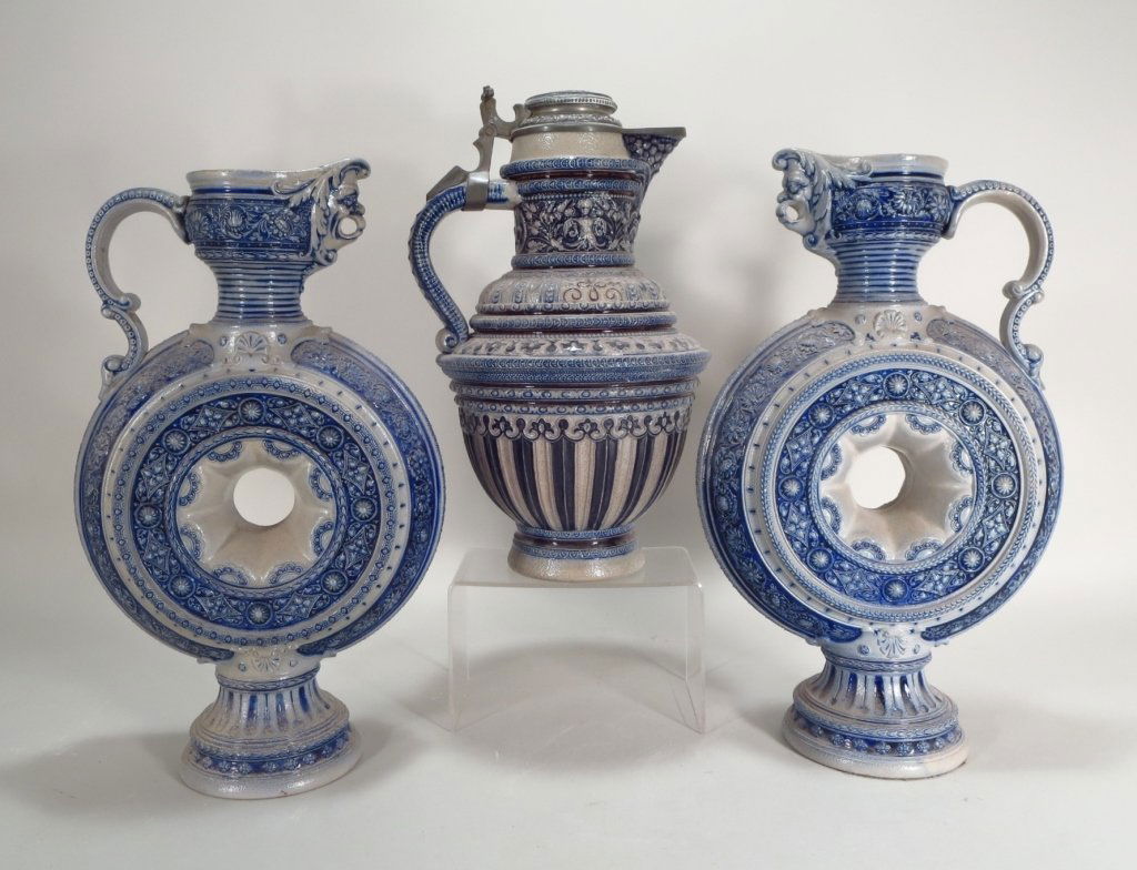 3 Westerwald Stoneware Garniture, c.1890 (1 of 6)