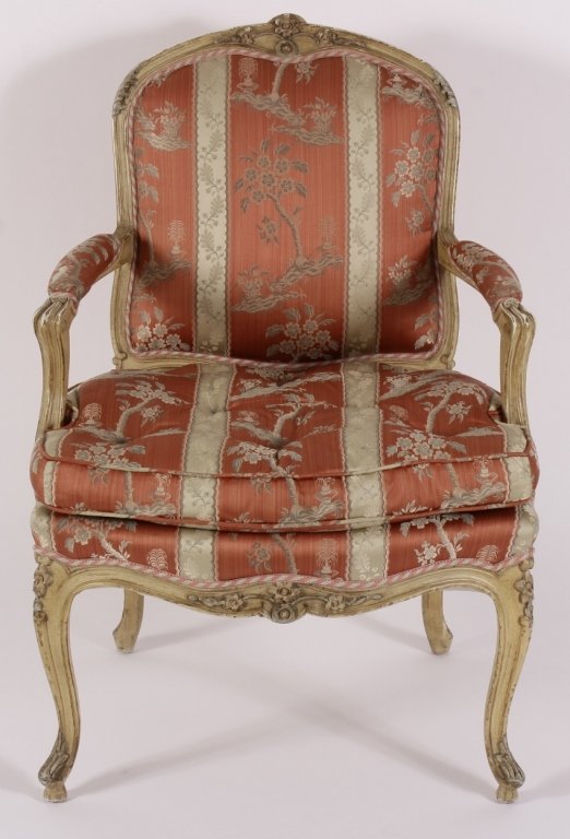 French Provincial Style Fauteuil, Salmon Stripes (1 of 8)