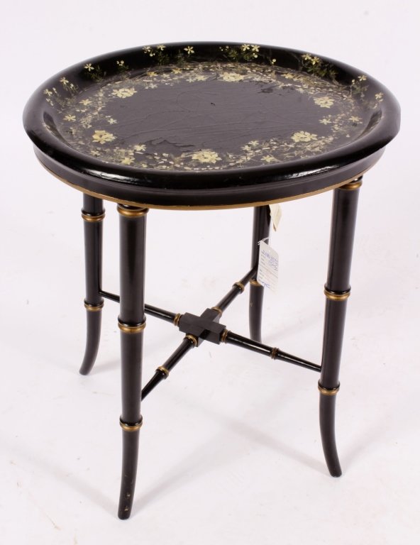 Papier Mache Tray, 19th c., on Later Stand (1 of 8)