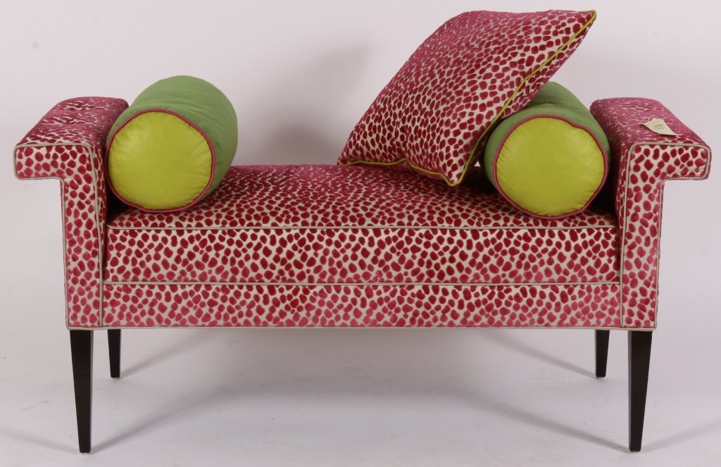 Bench, Cerise Upholstery w 3 Accent Pillows (1 of 5)