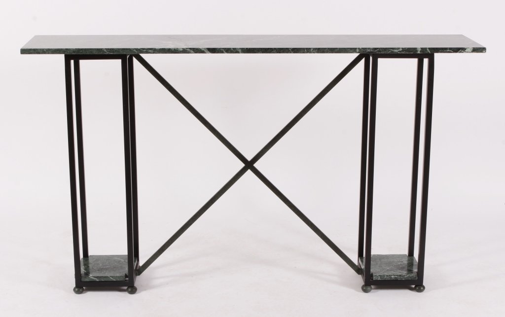 Green Marble Top Console X-Form Stretcher, 20th (1 of 4)