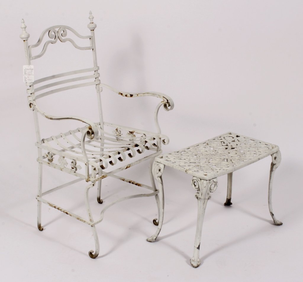 2 Garden Pcs. Wrought Iron Chair & Faux Iron Bench (1 of 7)