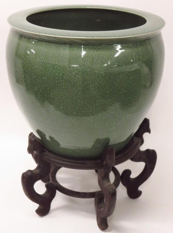 Chinese Style Green Ceramic Jardiniere (1 of 4)
