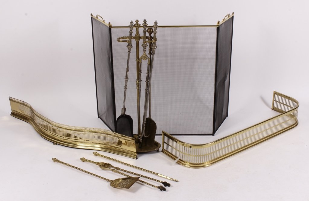 12 Misc. Fireplace Tools, Fenders, Screen, 20th c. (1 of 7)