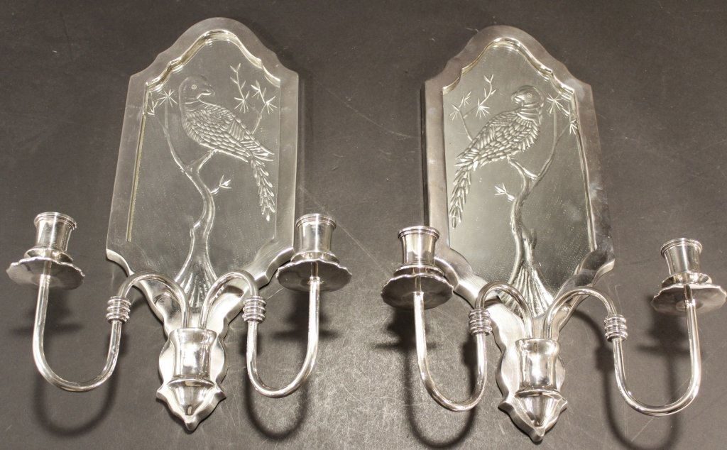 Pair of Etched Mirror Back Two-Arm Sconces (1 of 6)
