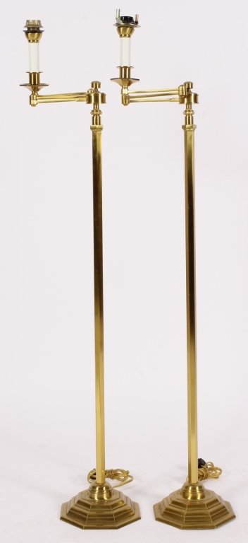 Pr. Satin Brass Floor Lamps, Octagonal Bases (1 of 6)