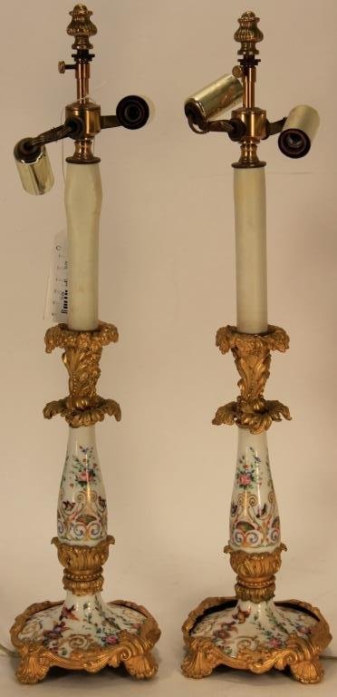 French Porcelain & Ormolu Candlestick/Lamps (1 of 4)