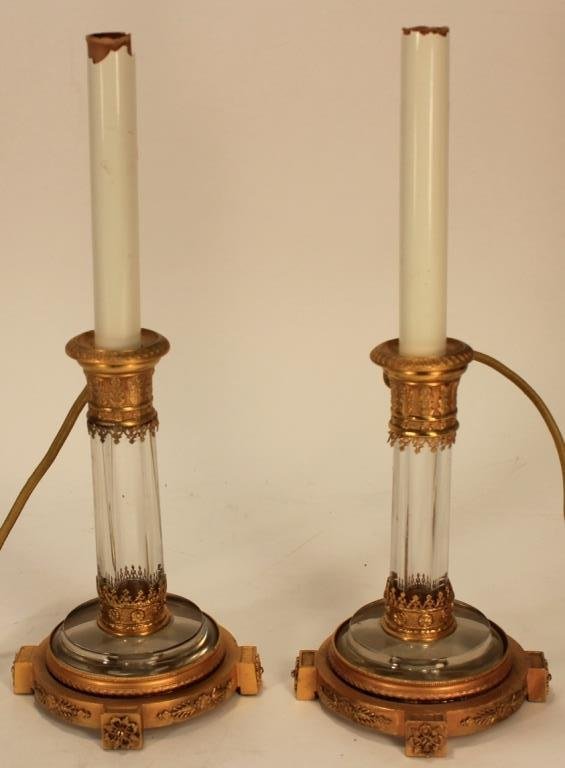French Glass & Ormolu Candlesticks, now Lamps (1 of 4)
