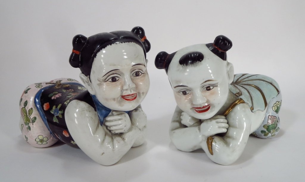 Pair of Chinese Porcelain Pillows, Boy and Girl (1 of 5)