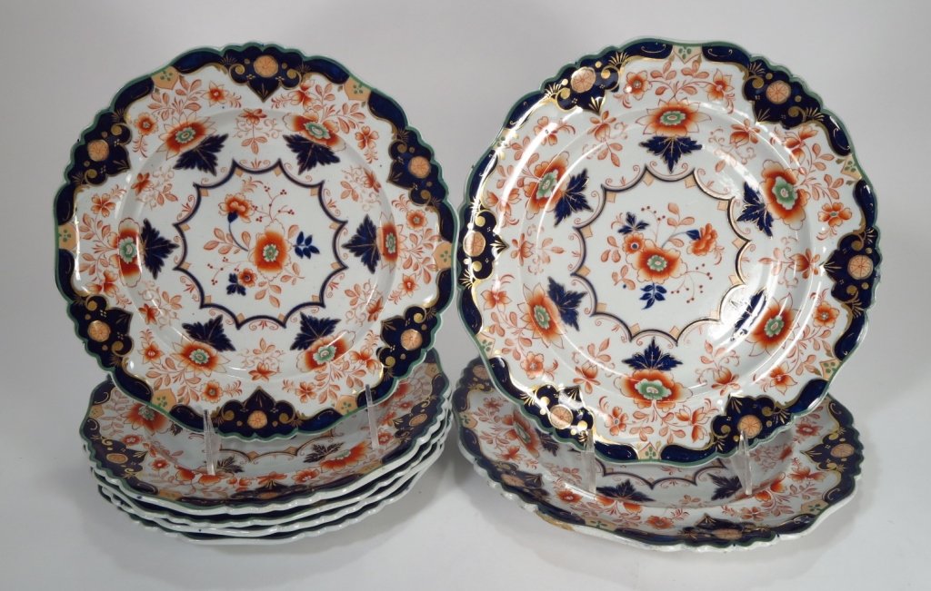 Seven Antique English Ironstone Imari Style Plates (1 of 5)