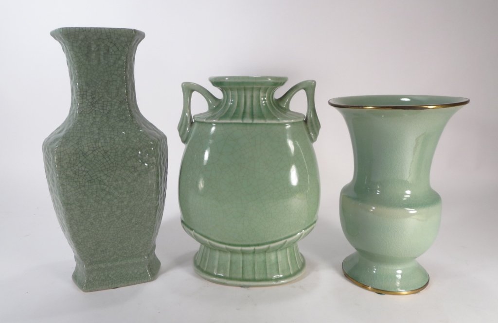 Three Celadon Color Ceramic Vases (1 of 7)