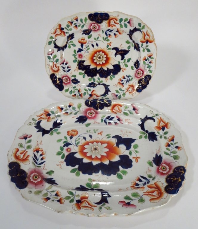 2 English Imari Pattern Ironstone Platters, 19th C (1 of 6)