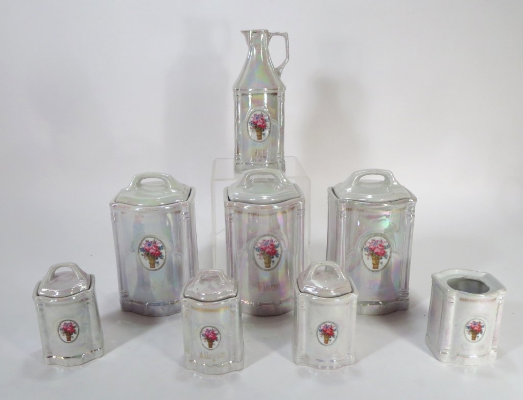 Vintage White Block Lusterware Cannister Set (1 of 5)