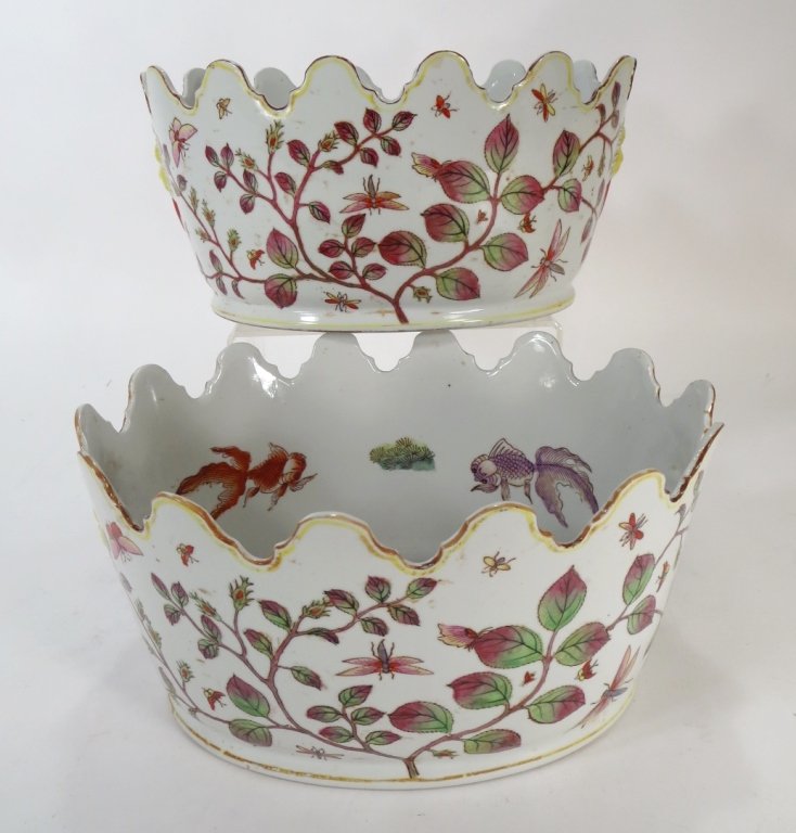 Pair of Asian Cache Pots, Floral & Koi Motifs. (1 of 9)