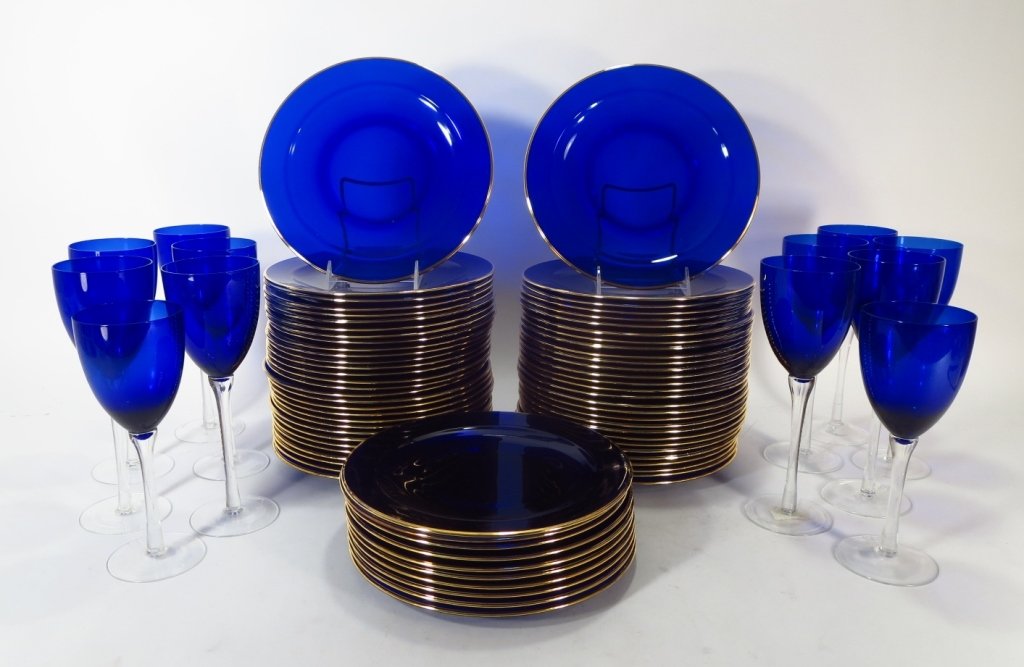 Cobalt Glass Plates and Goblets. (1 of 3)