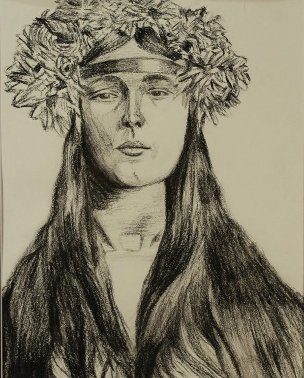 Am. Sch, 20th c., Flower Child, charcoal (1 of 5)