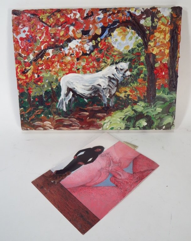 Betty Tompkins, Am., b. 1942, "Fall Bull", O/C (1 of 7)