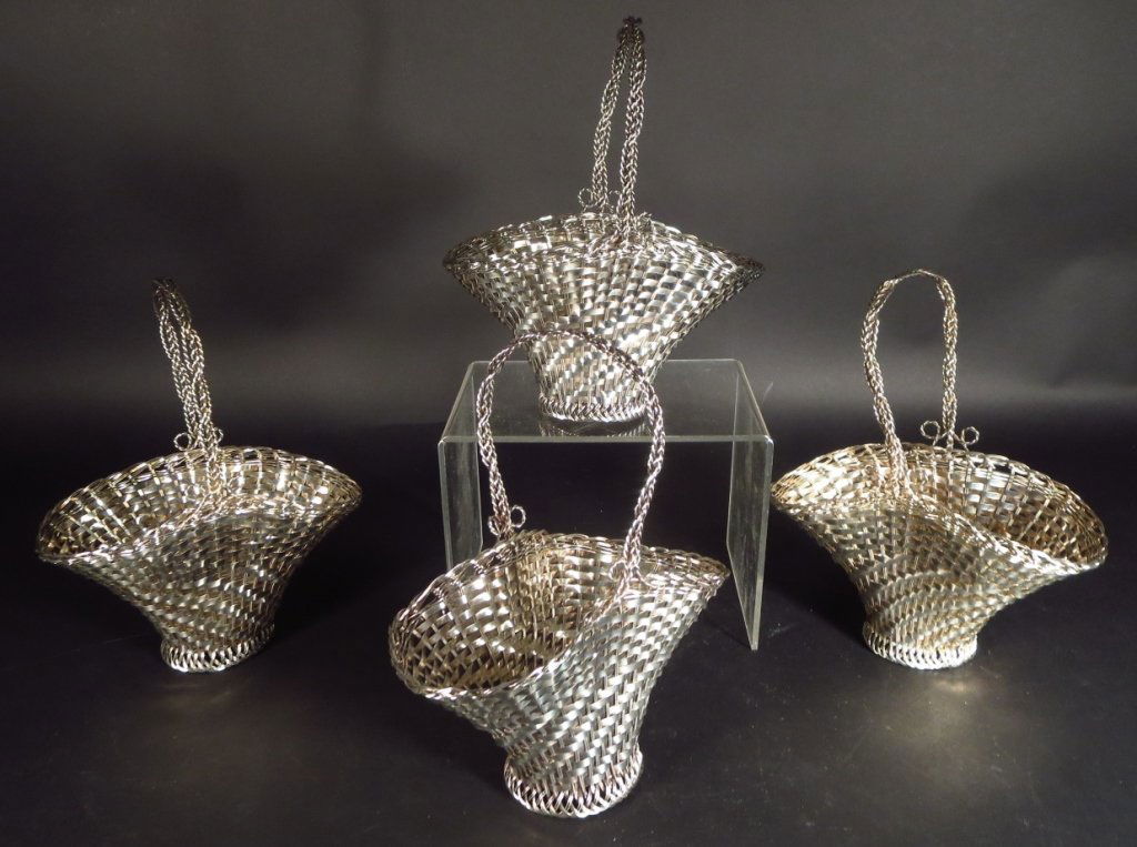Four Woven Silvered Metal Baskets (1 of 5)