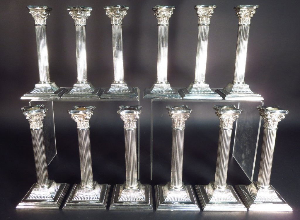 12 Silver Plate Column Form Candlesticks (1 of 5)