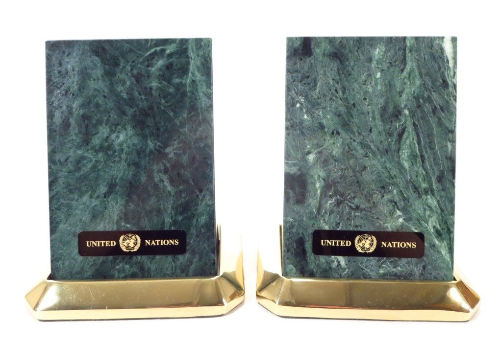 Pair of United Nations Marble & Brass Bookends (1 of 5)