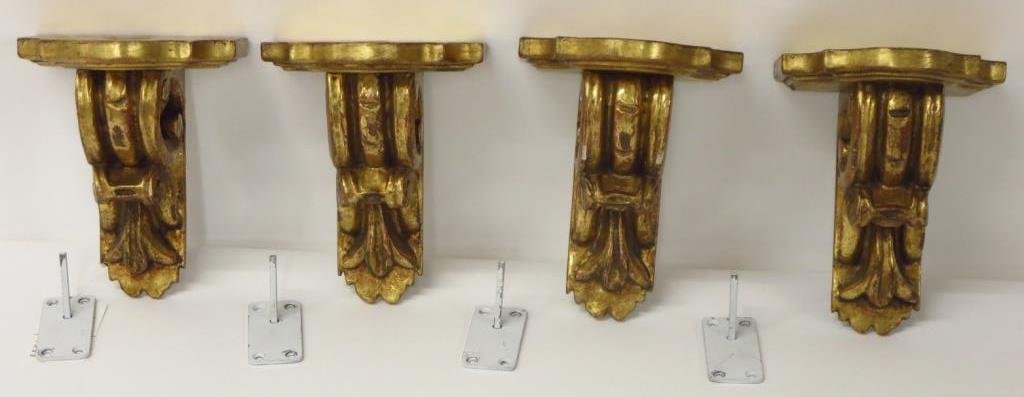 Set of 4 Carved Gilt Wood Wall Brackets (1 of 3)