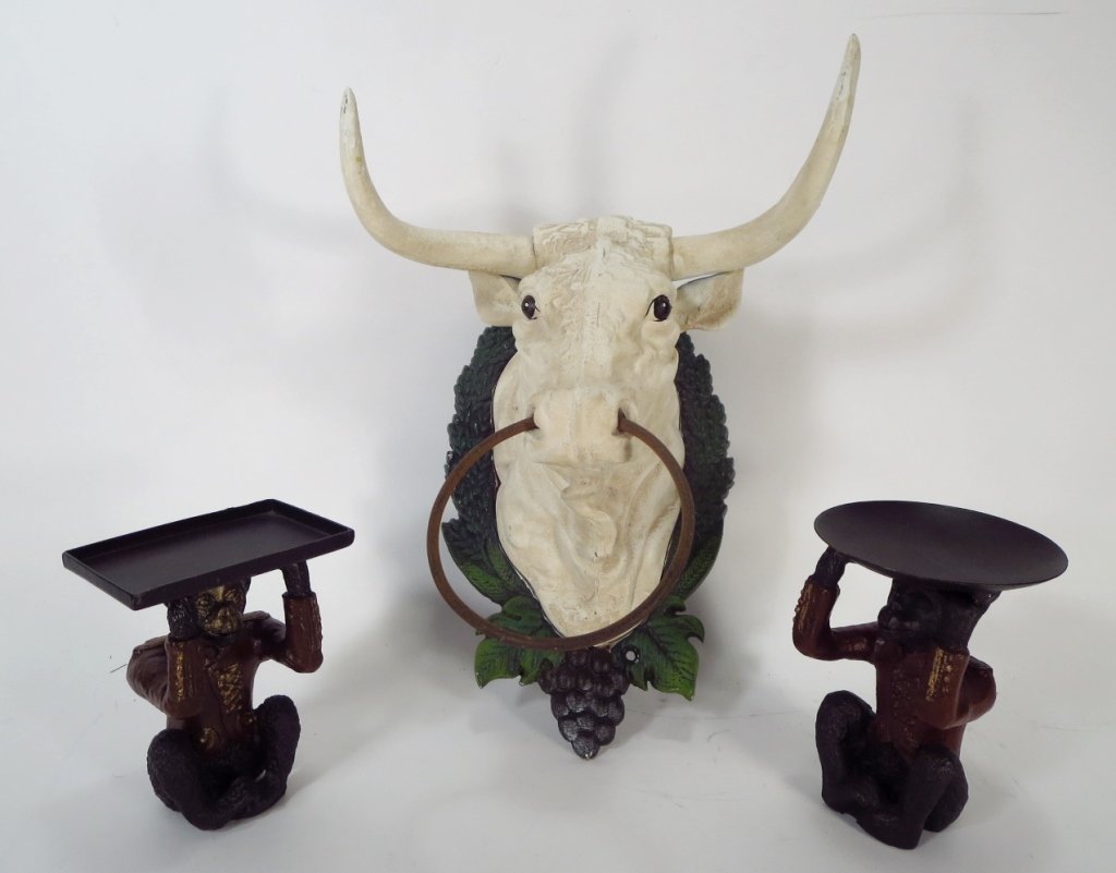 Painted Metal Bull's Head & 2 Monkey Card Trays (1 of 6)