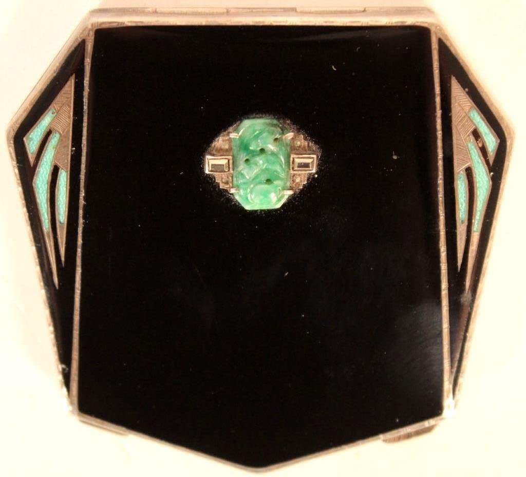 Art Deco Sterling, Enamel & Jade Compact, c. 1920 (1 of 5)