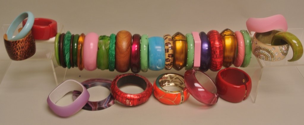 Large Lot of Bangles; Carved & Faux Bakelite (1 of 9)