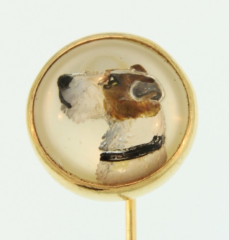 14k Gold Stick Pin, Reverse Crystal Fox Terrier (1 of 3)