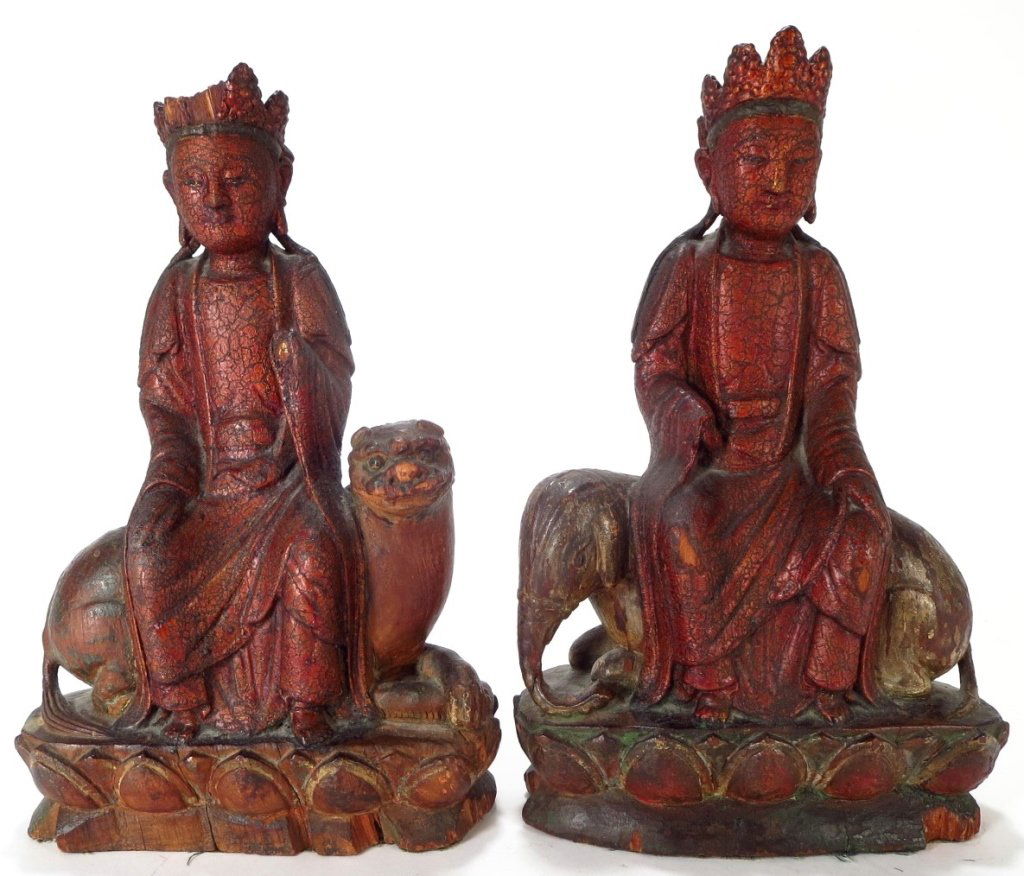 Pair Chinese Carved Wood Seated Figures (1 of 10)