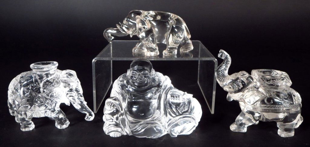 Chinese Carved Glass Buddha & Elephants (1 of 7)