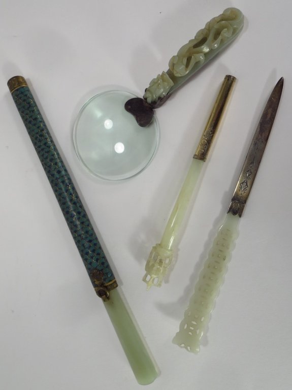 Four Chinese Jade & Silver Desk Articles (1 of 7)
