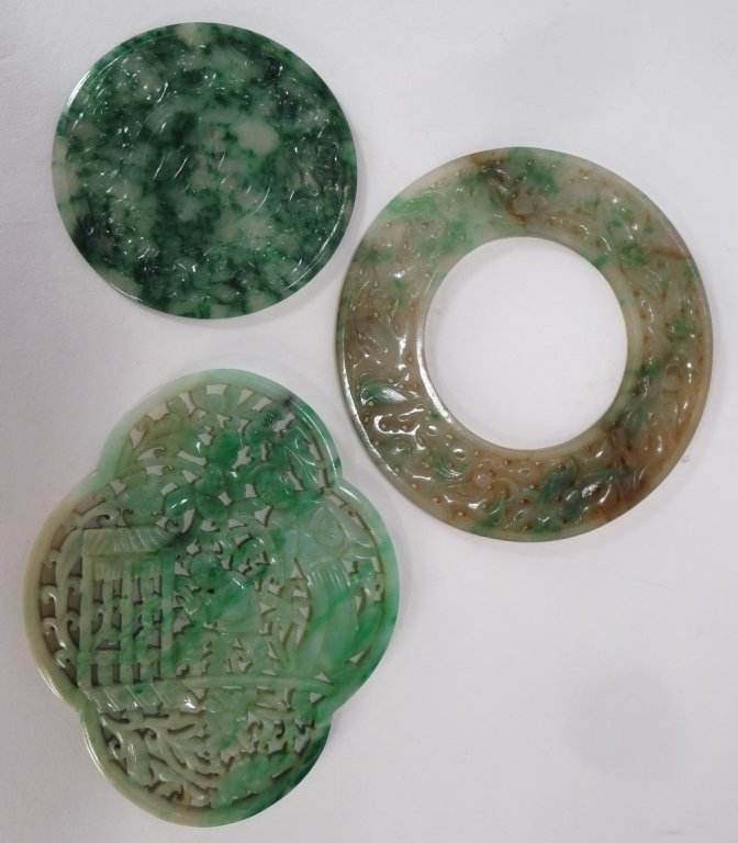 Three Chinese Green & White Rings/Plaques (1 of 5)