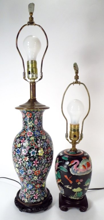 Two Black Porcelain Asian Lamps, 19th-20th C. (1 of 7)