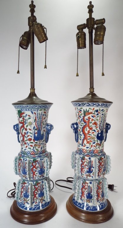 Pr. Of Asian Porcelain Vases as lamps, 20th (1 of 8)