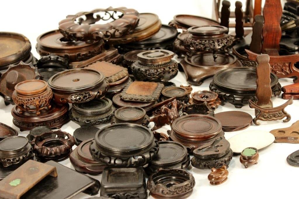 Large Lot of Carved Asian Wooden Stands (1 of 10)