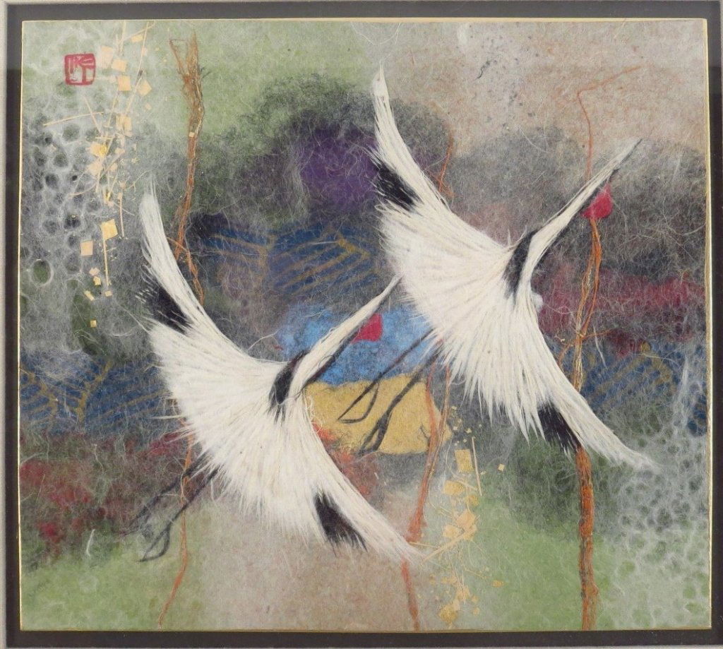 Japanese School, Flying Cranes, Fiber Art (1 of 7)