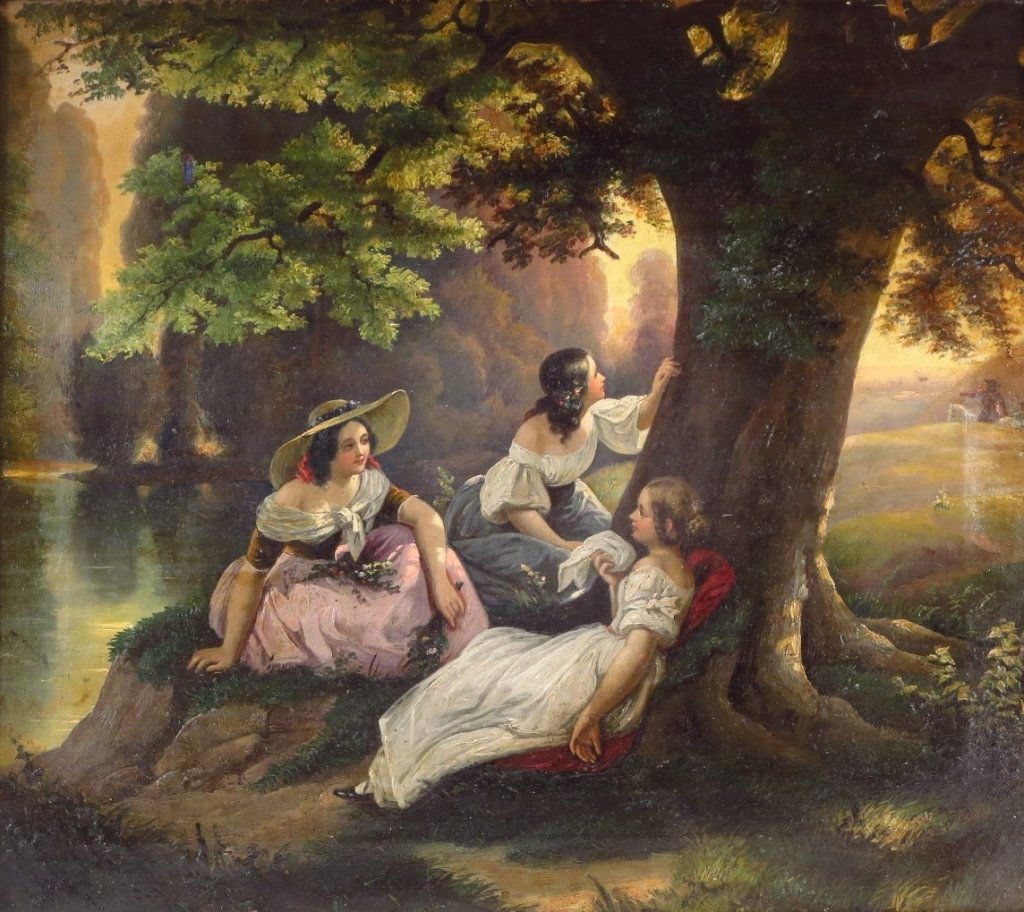 English School, 19th C., By the River, O/C (1 of 9)