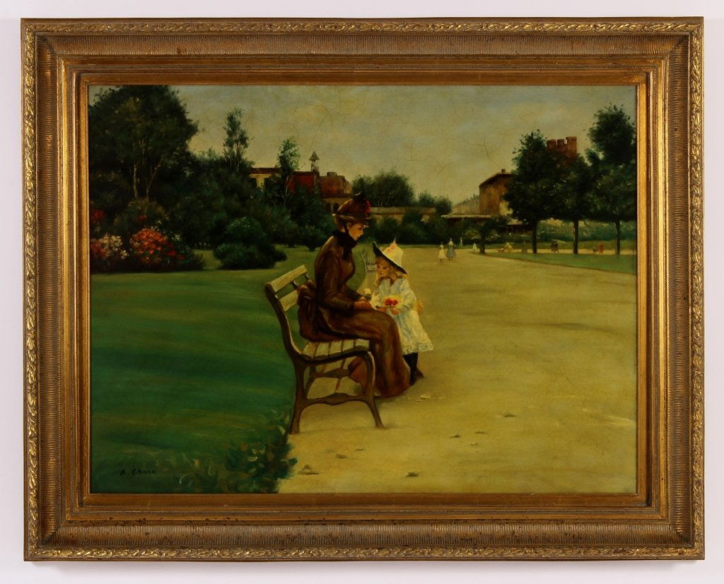 After Wm M. Chase,"A City Park", Lg. O/C, 20th c. (1 of 6)