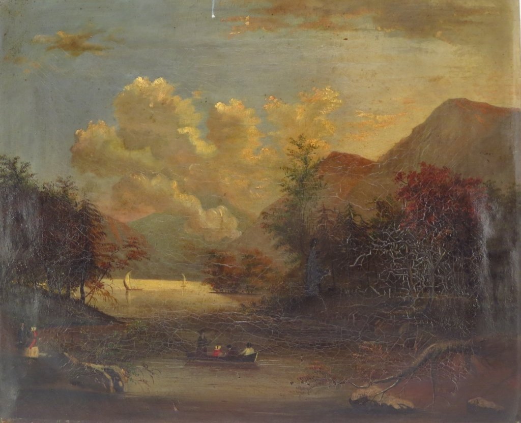 Continental School,Boaters on Lake, 19th C., o/c (1 of 9)