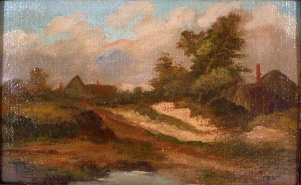 Ernest A. Waterlow, Eng., 1850-1919, Dutch Village: Ernest Albert Waterlow, English, 1850-1919, ‘A Dutch Village’, Oil on Canvas Board, initialed lower right EAW, with name plate on period gilt frame, the back with "Windsor & Newton's Canvas Board"