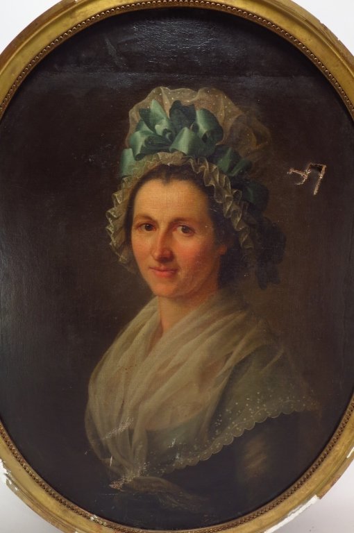 French Sch., 1Q 19th c., Woman in Lace Bonnet, O/C (1 of 6)