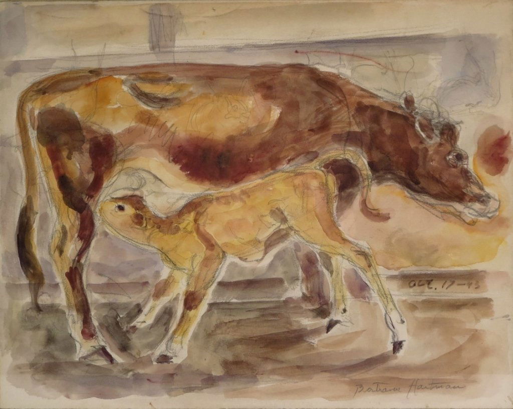 Bertram Hartman, Am., Cow with Calf, w/c on paper (1 of 7)