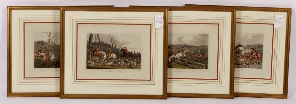 Set of 4 "Fox Hunting" Engravings, 19th C. (1 of 8)